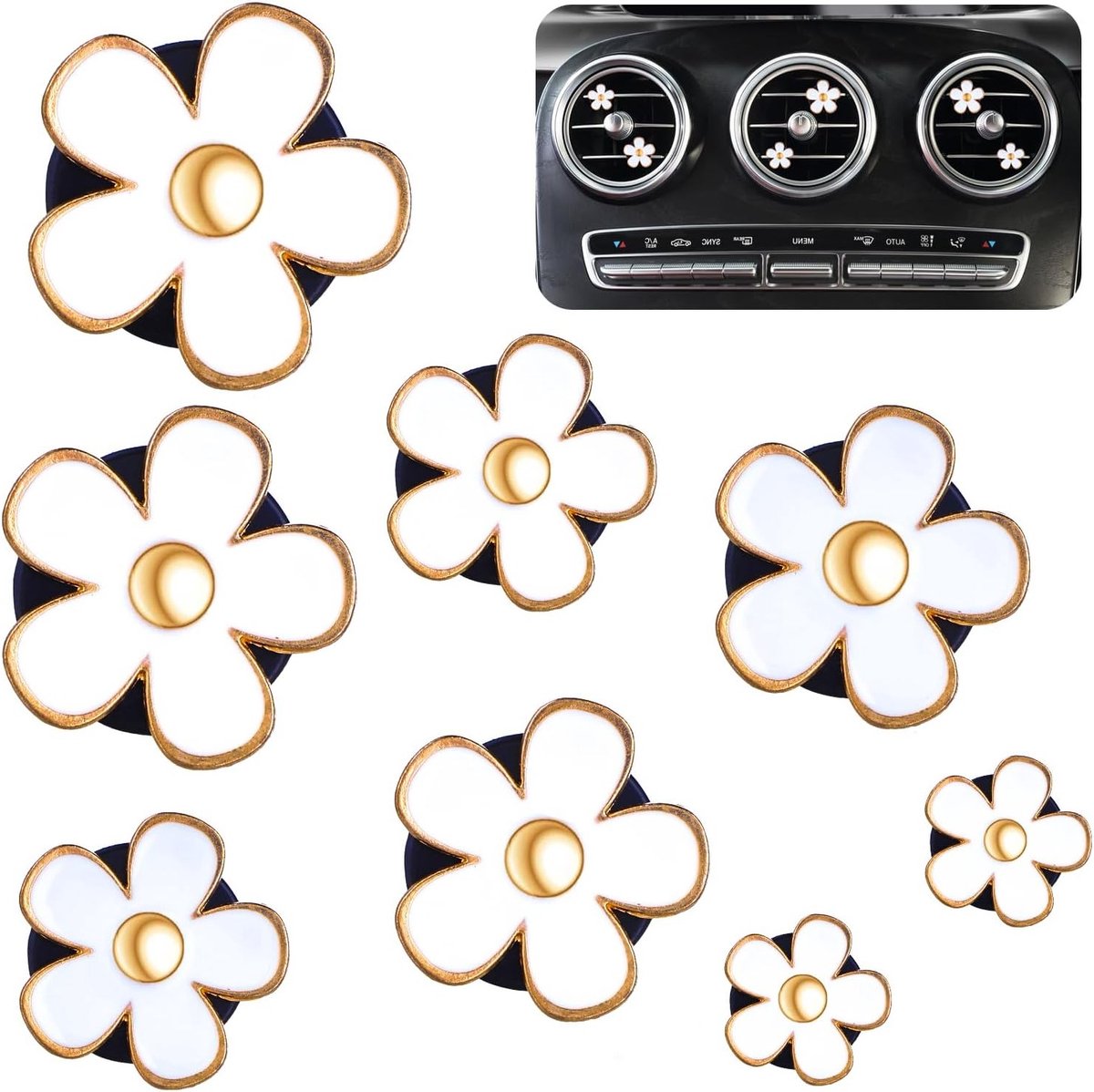 8 Stuks Madeliefjes Auto Luchtverfrisser Clips - Schattige Bloemen Accessoires voor Interieurdecoratie en Ventilatie in de Auto