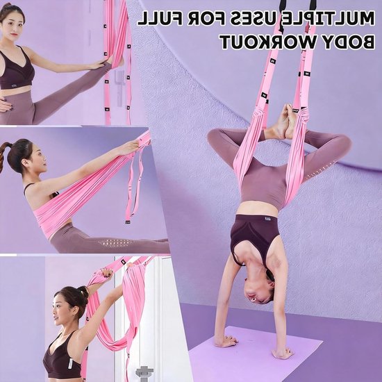 Verstelbare yoga-riem in roze voor oefeningen, luchtstof hangmat, ideaal voor fitness, pilates en dans — afbeelding 4