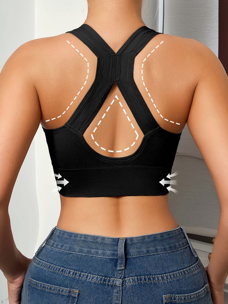 Livé® Zwart Sportbeha – Draadloos met Rits Medium Support XL