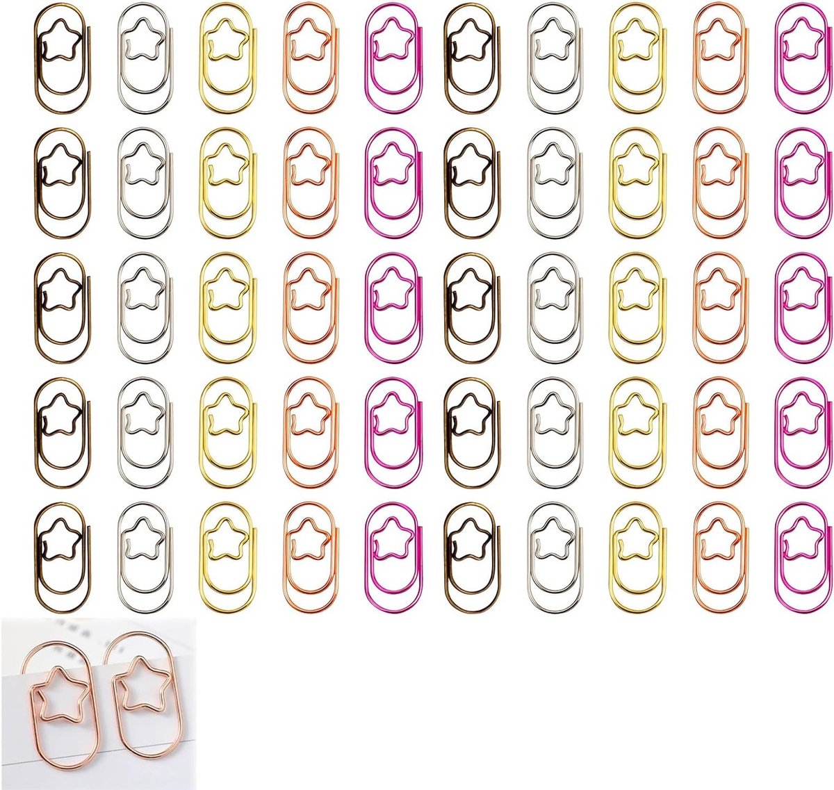 Set van 50 Paperclips, Bladclips, Metalen Boekenleggers en Sterclips voor Documenten, Foto's en Herinneringen