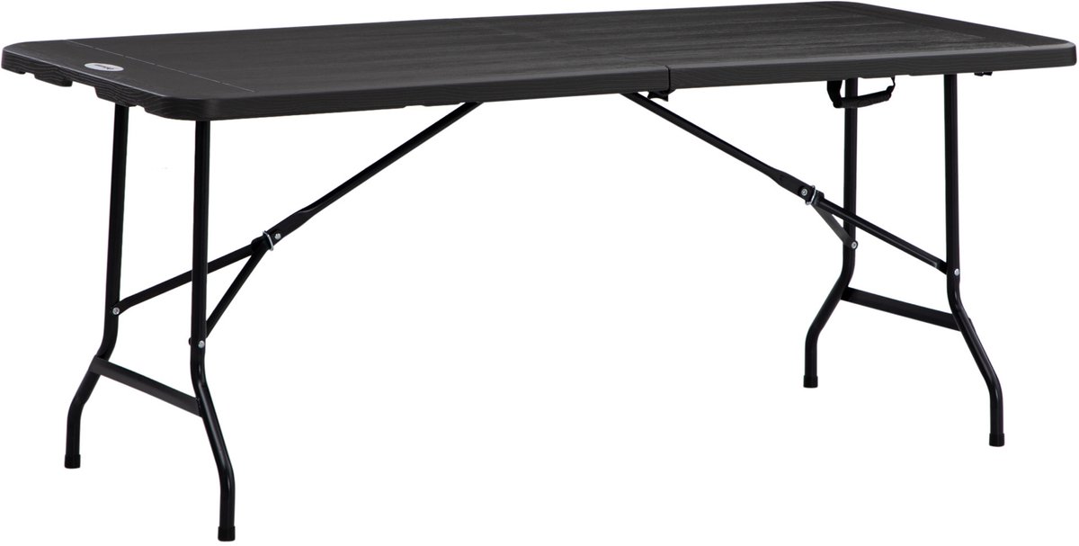 1 stuk – Buiten-eettafel – Tuintafel – 6 zitplaatsen – Opvouwbaar – Houtnerf-afwerking – Donkergrijs – 180 x 75,5 x 73 cm