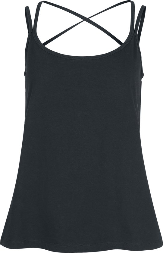 Zwarte tanktop met gekruiste spaghettibandjes op de rug.