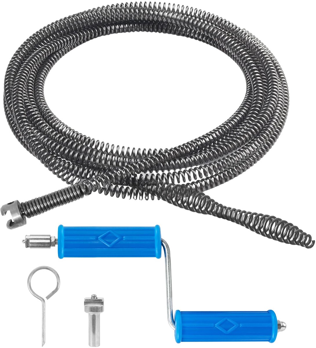 carmdering - Afvoerontstopper - Rioolreinigingsveer - Spirale Veer - Draadloze En Handmatige Bediening - Olijfvormig Kopontwerp - Mangaanstaal - Ergonomisch PVC-Handvat - Veilig Voor Leidingen - 1 Stuk
