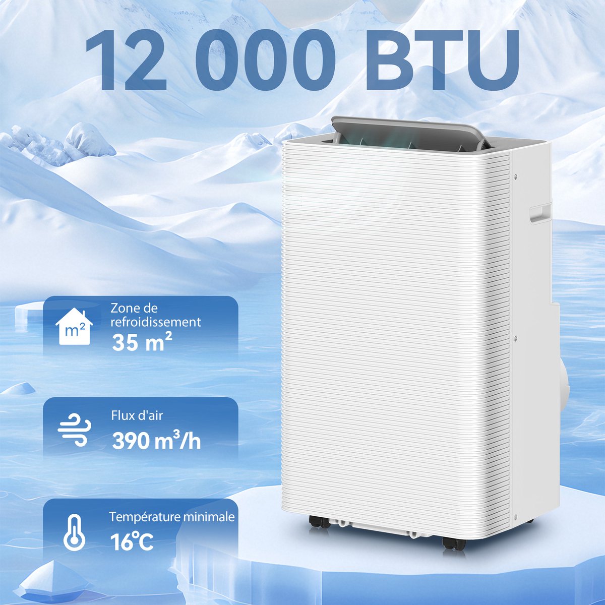Draagbare airconditioner 12000 BTU HOMCOM 4-in-1 koeling ontvochtiging ventilatie slaapstand 35 m² wit - Afbeelding 4