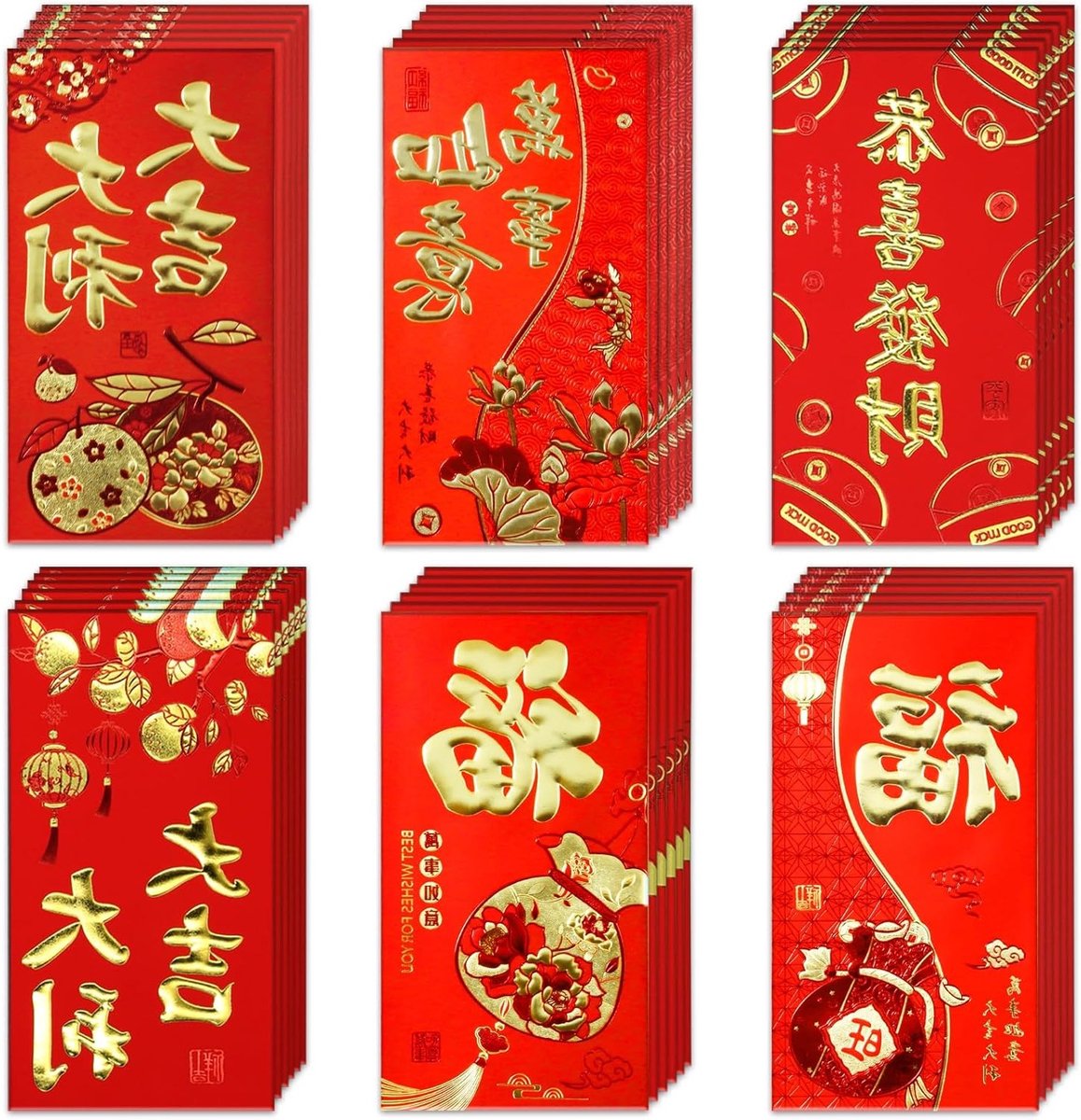 36 stuks rode enveloppen voor het Chinese Nieuwjaar, geluks-enveloppen met gouden reliëf voor geld, perfecte geschenken voor het Lentefestival 2024