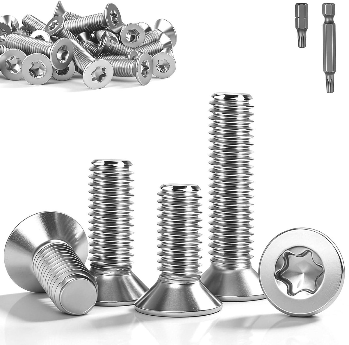 M5 x 30 mm verzonken schroeven Torx, 30 stuks roestvrijstalen schroeven A2 V2A, volledige draad schroeven, incl. 2 bits voor montage en reparatie