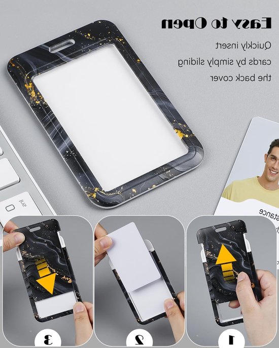 Marmeren Badgehouder met Retractable Reel en Afneembare Lanyard - Verticale Kaartbeschermer voor Identificatie en Toegangspassen van Merkloos — afbeelding 2
