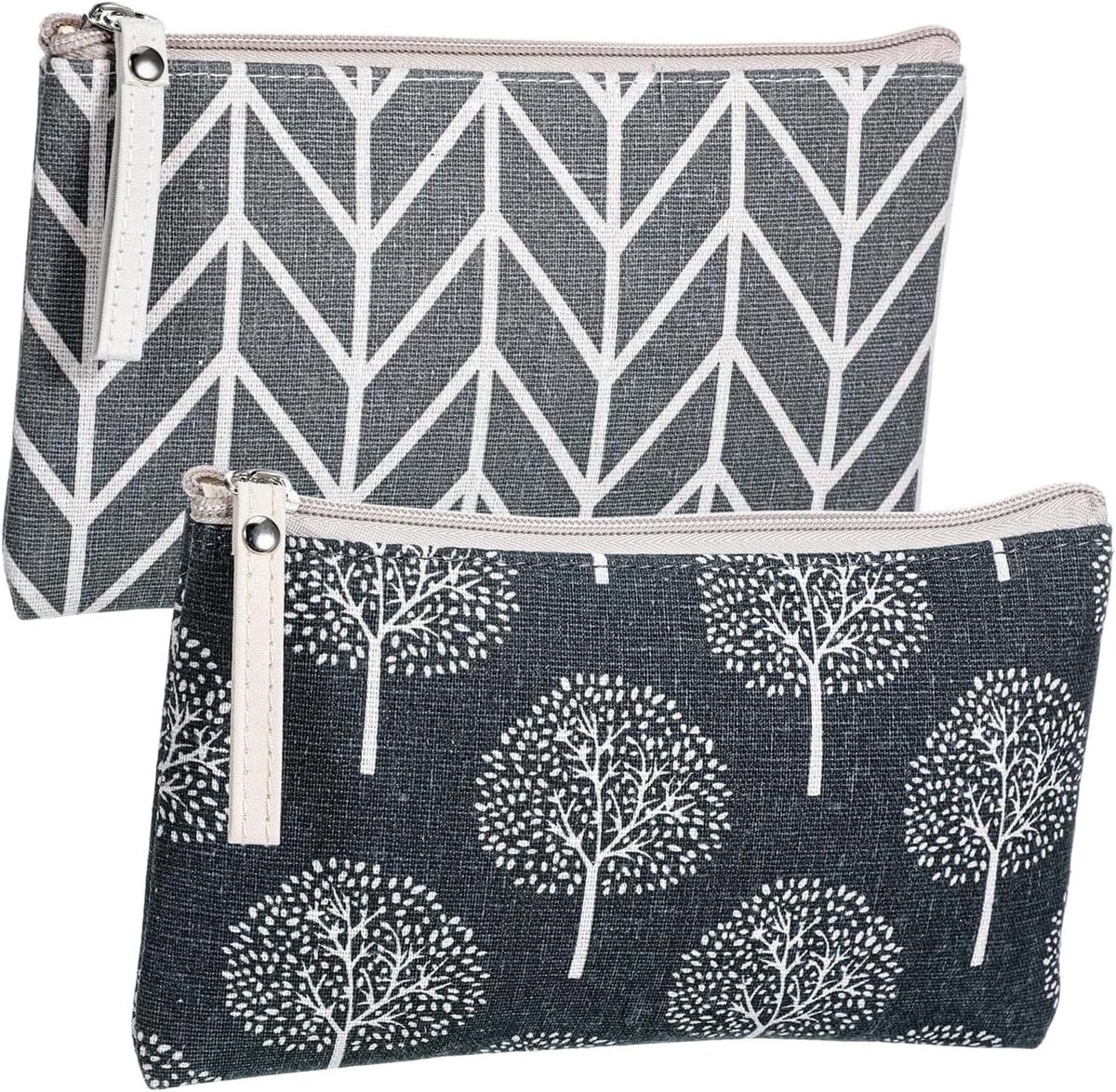 2 Stuks Canvas Cosmetische Tas - Stijlvolle en Multifunctionele Make-uptas voor Dagelijks Gebruik, Reizen en Organisatie van Schoonheidsproducten