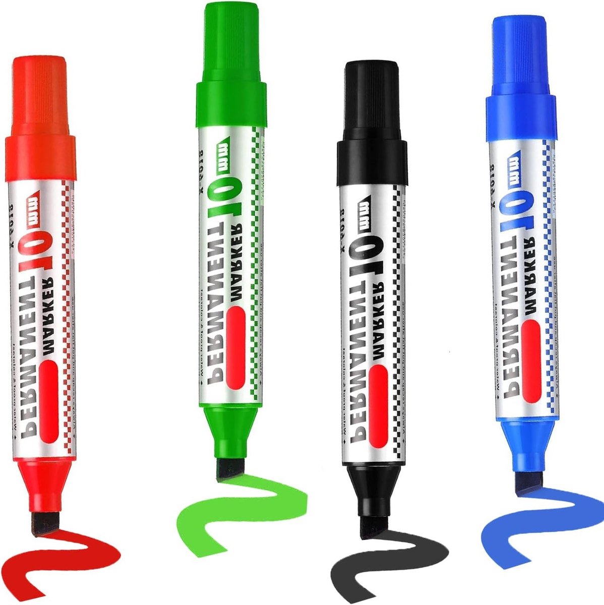 4 Stuks Permanent Marker - Sneldrogend, Waterproof en Vlekbestendig voor Glas, Plastic, Metaal en Hout - 3-10mm Wedge Tip voor Nauwkeurige Markeringen en Vetachtige Oppervlakken