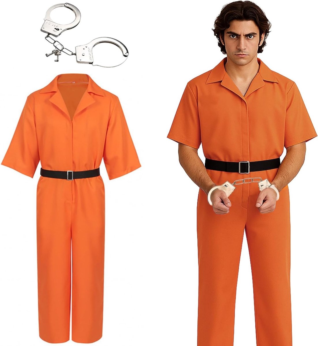 Unisex gevangenis kostuum in oranje voor mannen en vrouwen, perfect voor feesten en thema-events