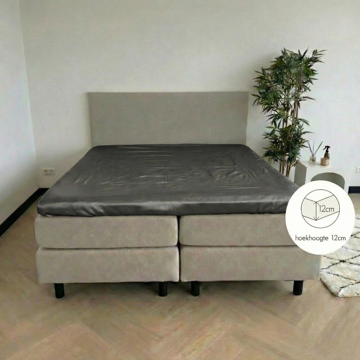 kayori Saya Topper Hoeslaken Katoensatijn a - 90x210-220cm - Matrasdikte 12cm - Luxe & Zacht- Antracite - 90x210-220 - Eenpersoons- Antracite