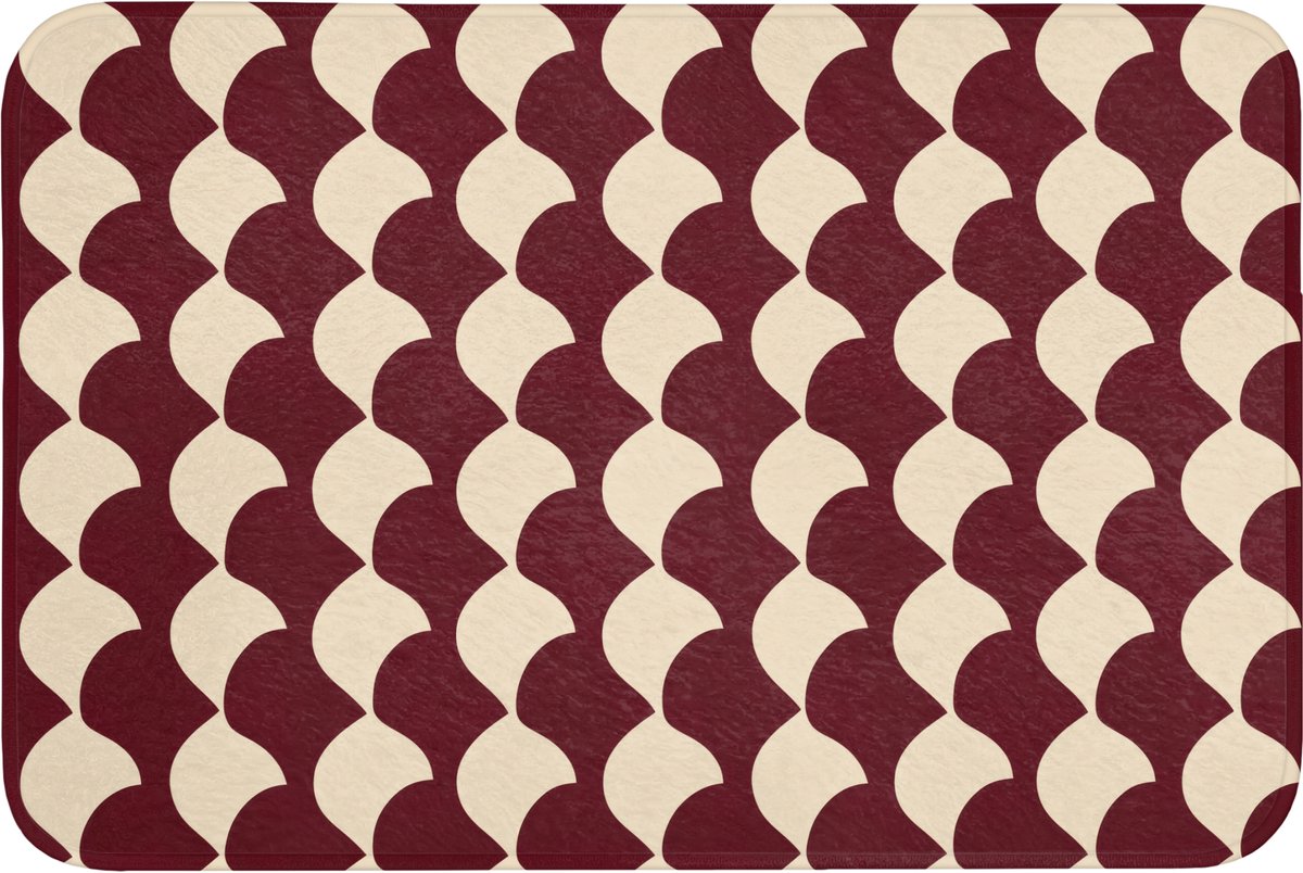 WC mat 90x60 cm - Antislip - Rood - Tegelpatroon - Crème - Toiletmat - Vloermat - Douchema