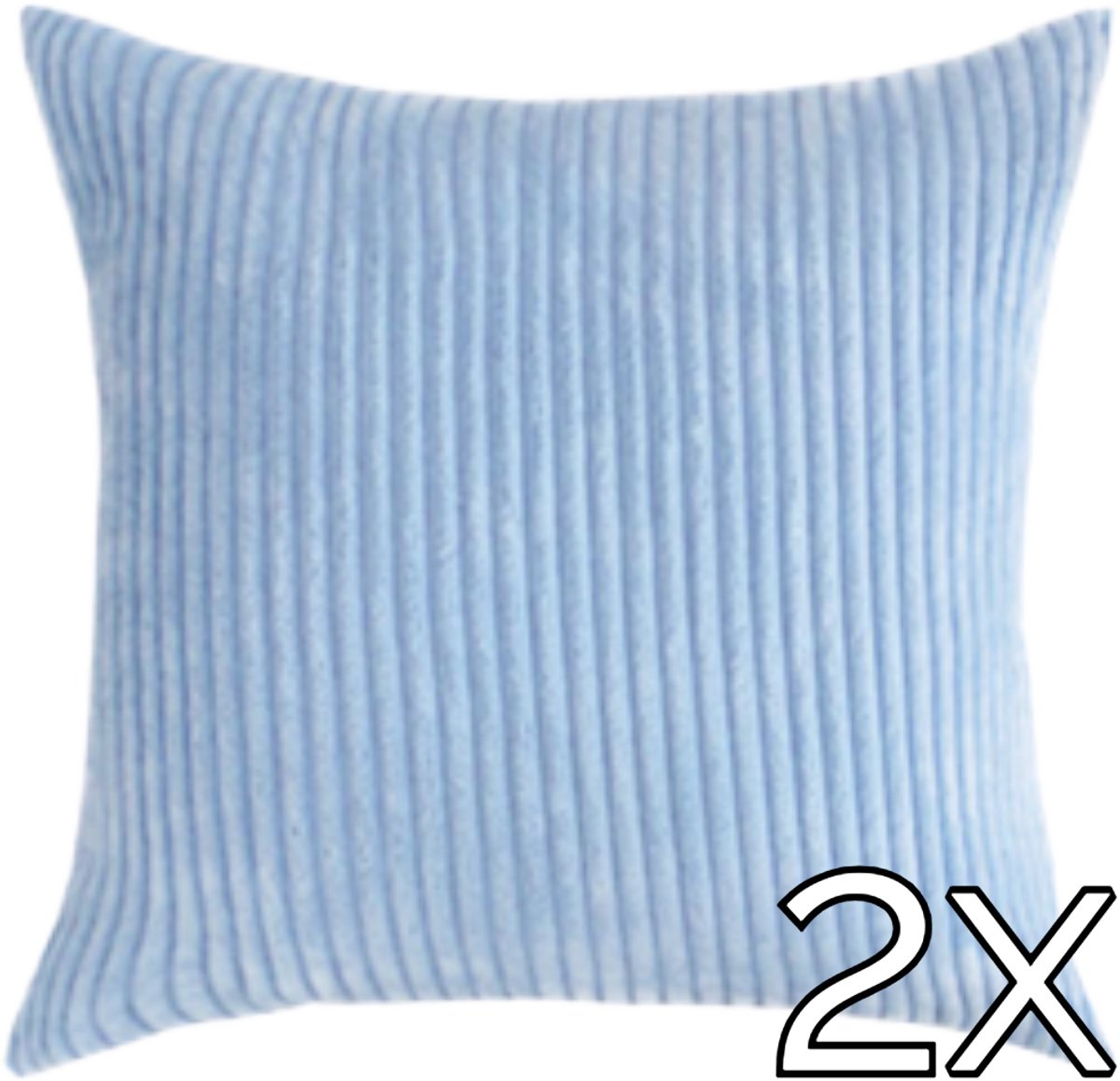 Mainius Kussenhoes Zachte Ribstof (2 stuks) - Light Blue - 45x45 cm - Gestreept Corduroy Kussenhoes - Ribfluweel Kussen - Sierkussen Zonder Vulling - Bankkussen / Zetelkussen / Decoratiekussen - Vele diverse kleuren Licht Blauw (2x)