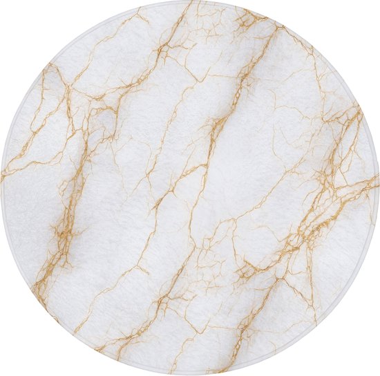 Badmat rond 70x70 cm - Antislip - Wit - Goud - Marmer - Aders - Badmatten voor badkamer - Badkamermat - Douchemat - Ronde badkamer mat