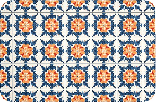 Badmat 60x40 cm - Antislip - Traditioneel - Tegel - Oranje - Badmatten voor badkamer - Badkamermat - Douchemat - Badkamer mat