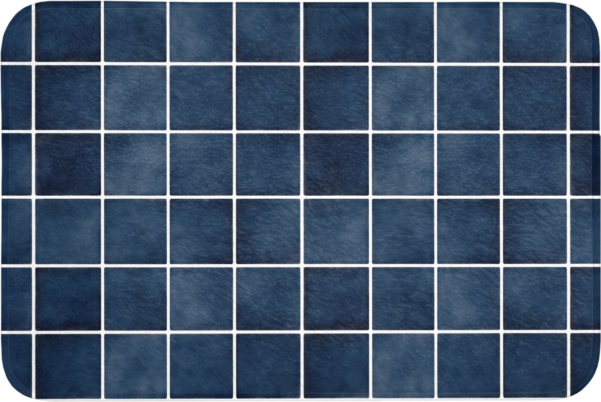 WC mat 90x60 cm - Antislip - Tegel - Modern - Blauw - Toiletmat - Vloermat - Douchemat - T