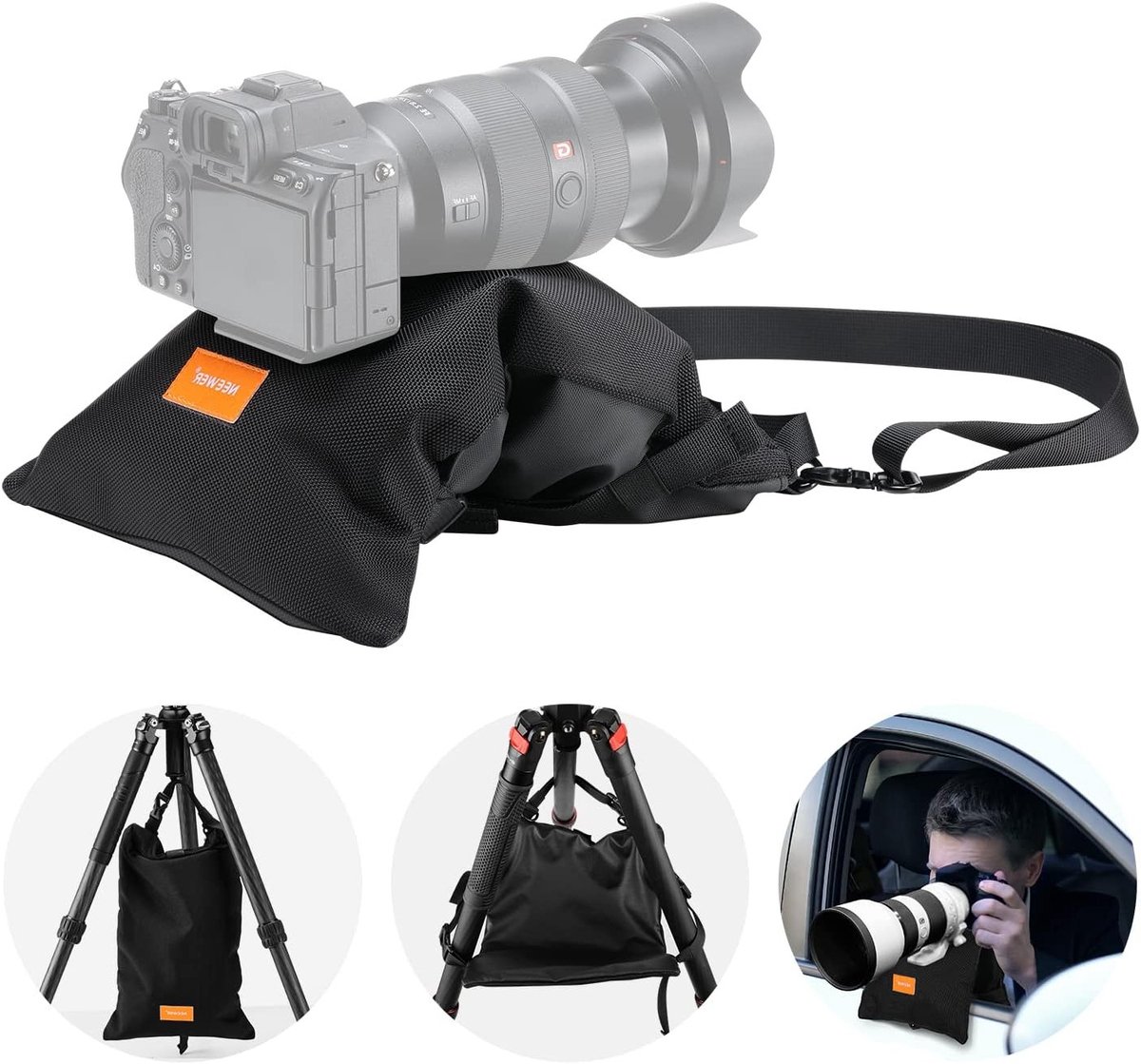 Vouwbare zandzak voor fotografie, 15.5 x 9.4 inch, met schouderriem, zware polyester, ideaal voor statiefgewicht en camera ondersteuning