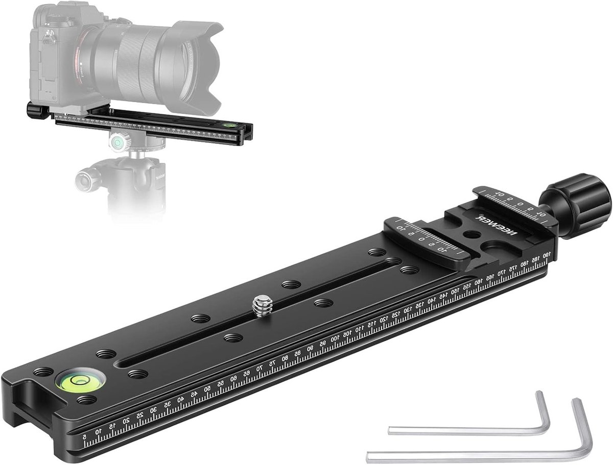 Professionele 200mm Nodal Slide Rail met Snelle Ontgrendeling voor Camera's - Arca Swiss Compatibel, Stabiele Bevestiging en Precisie Instellingen