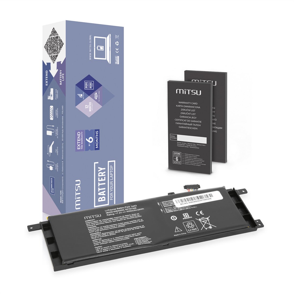 Mitsu – Batterij voor Asus X453 X553MA – Hoge Capaciteit – Volledige Compatibiliteit – Tianneng klasse A