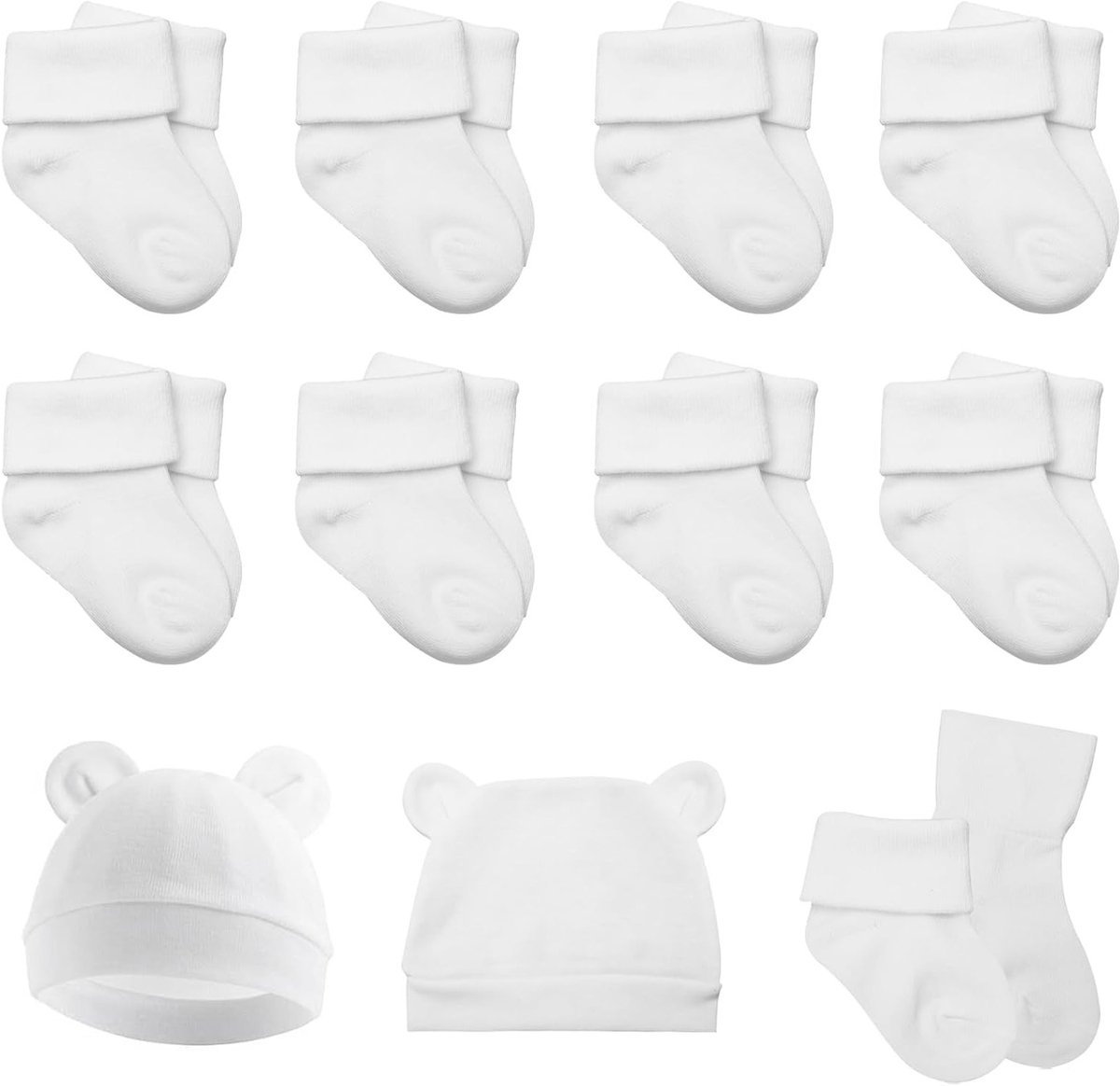 8 Paar Baby Trainer Sokken met Baby Muts, Unisex Ankle Sokken voor Pasgeborenen 0-6 Maanden, Ideaal voor Jongens en Meisjes