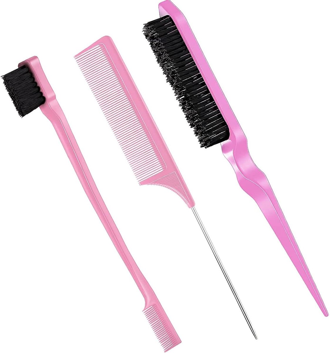 Set van 3 Baby Haarborstels en Kammetjes voor Professionele Kappers en Thuisgebruik - Geschikt voor Kinderen en Volwassenen (Roze)