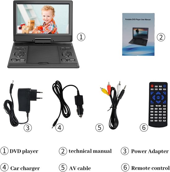 Draagbare DVD Speler 14,9 Inch - 12,1" HD Scherm - Oplaadbaar - USB & SD - TV Synchronisatie - Zwart — afbeelding 4