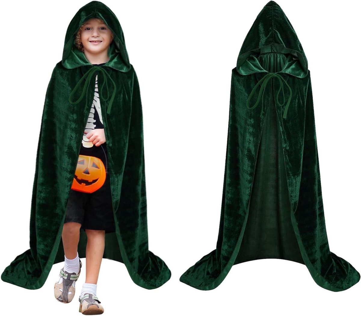 Halloween Groene Cape met Kap voor Kinderen - 80 cm Grim Reaper Kostuum, Perfect voor Heksen en Vampiers