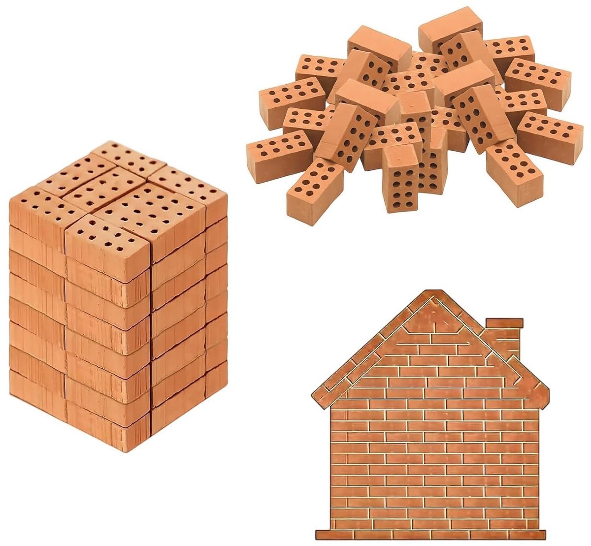 50 Stuks Mini Klei Bakstenen - Mini Simulatie Rode Steen voor Modelbouw en Tuindecoratie