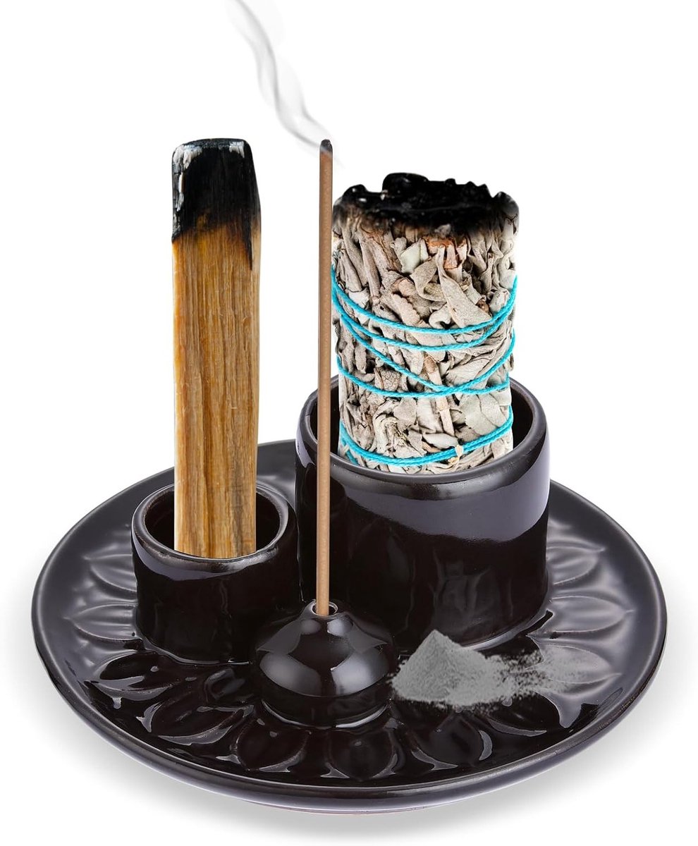 4-in-1 Wierookhouder voor Wierookstokjes, Palo Santo, Salie en Kaarsen, Perfect voor Thuisdecoratie, Meditatie en Yoga
