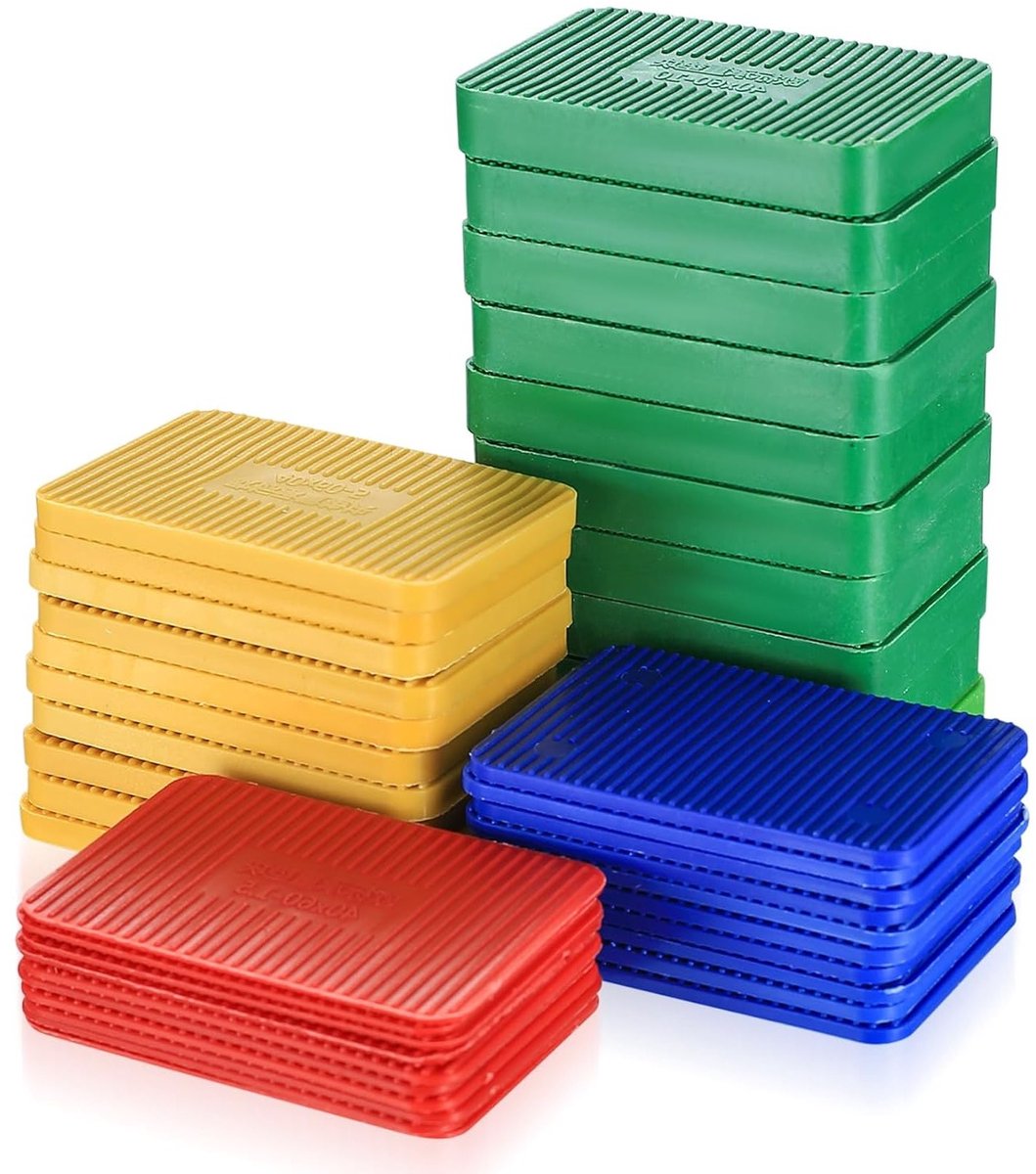 Set van 40 Plastic Wedges voor Raaminstallatie, Glazingspanners, Frameafstandhouders, 40 x 60 mm, Dikte 1.5/3/5/10 mm, Perfect voor Raamafwerking en Glasuitlijning