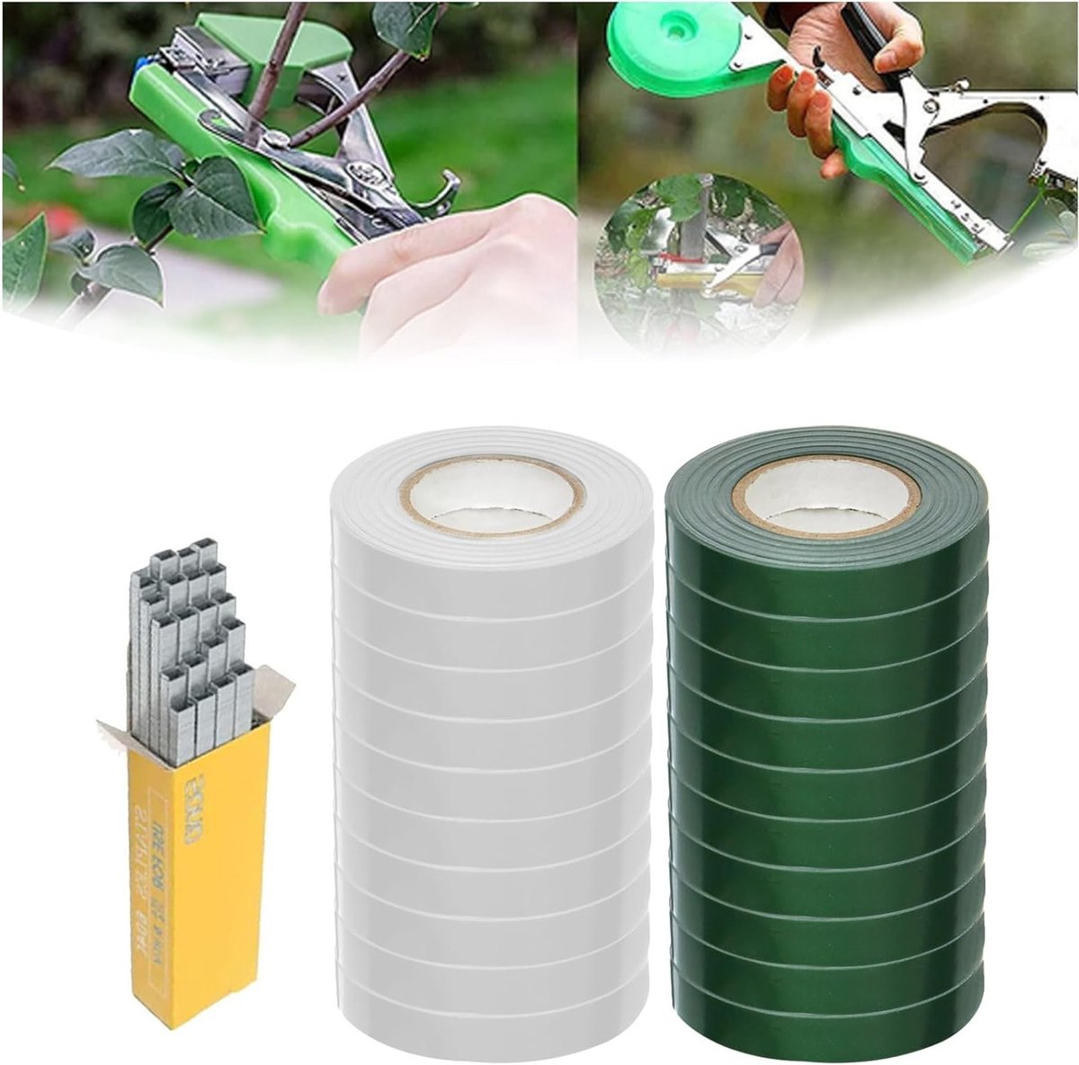 10 Rollen Tuin Tape voor Plant Tying Machine met 10000 Stukken Nietjes, Ideaal voor Takken, Klimplanten en Bloemen