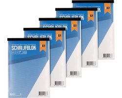 Schrijfblok A5 formaat met lijn 100 vel - Notitieblok gelinieerd - 60 grams papier - 5 stuks - DULA