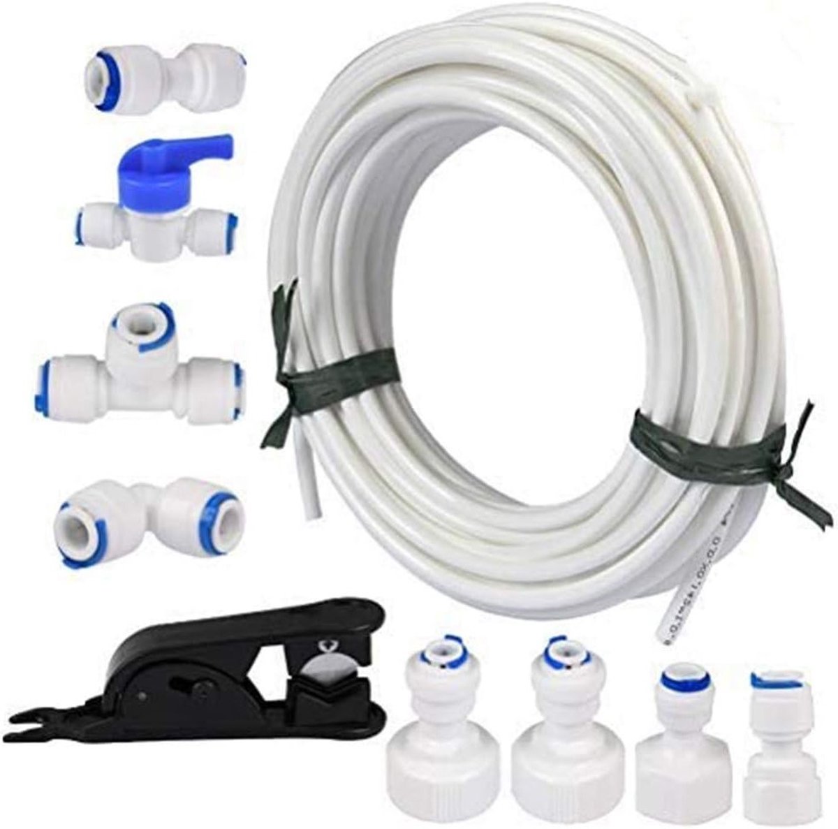 Wateraansluitset van 20m voor Koelkast met Slangverbinding en Connectoren (6.4mm, 12.7mm, 19mm) voor Dubbele Koelkasten en Universele Toepassingen