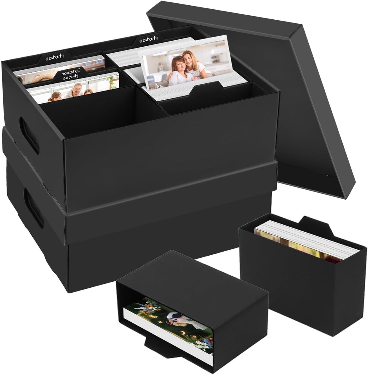 Opslagdozen voor Foto's - Set van 2, Ideaal voor 13 x 18 cm Foto's, Organiseer je Foto's, Knutselmaterialen en Stempels in Stijlvolle Zwarte Dozen