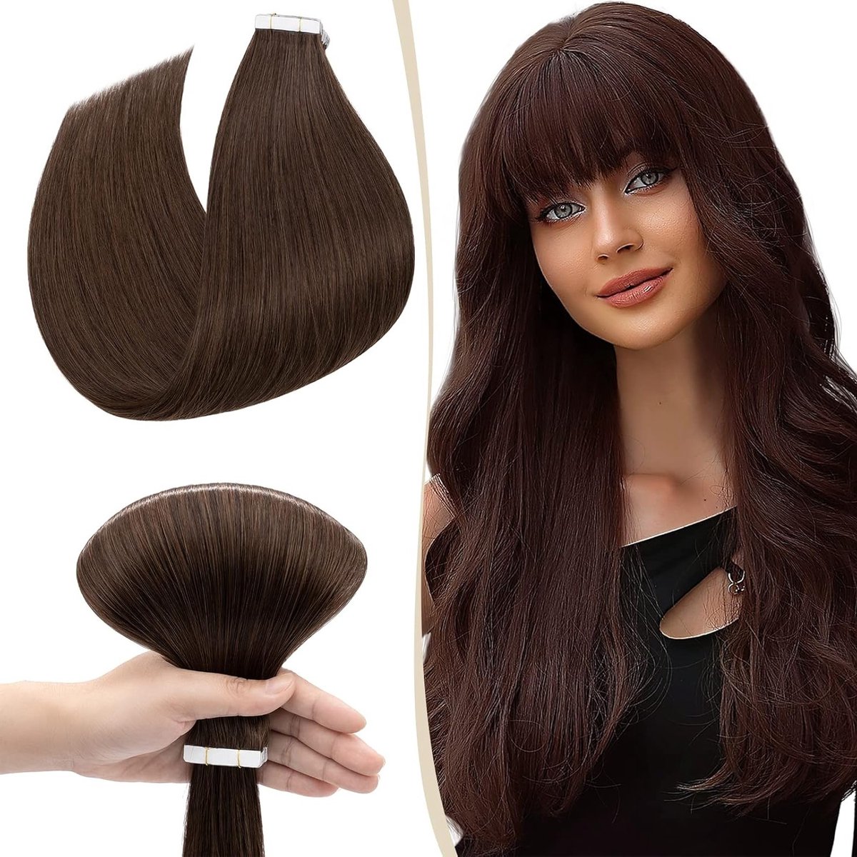 Tape Extensions van 100% Remy Menselijk Haar - 10 Strengen van 20g - Stevige Medium Bruine Haarstukken van 35.5 cm