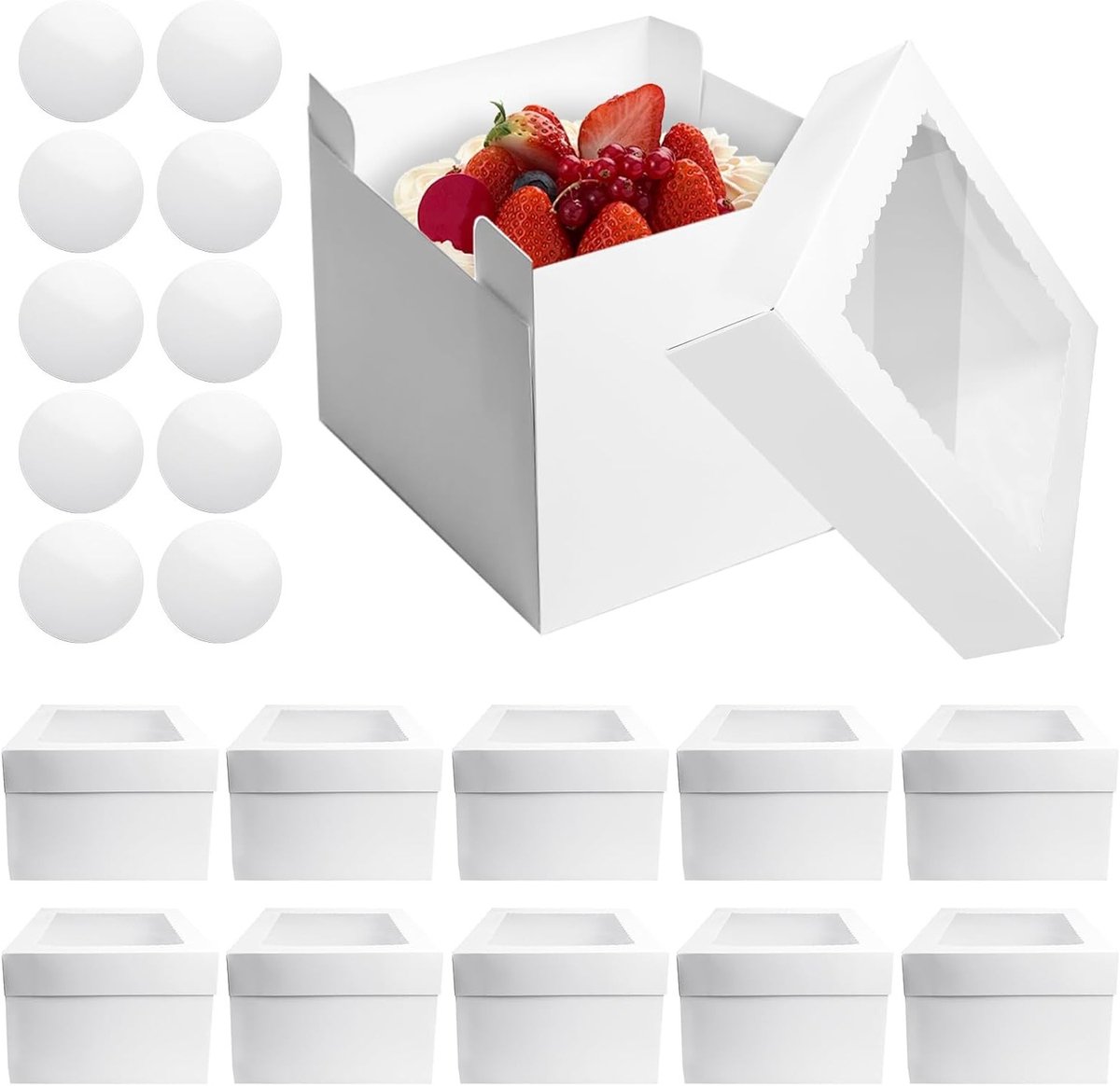 Set van 10 kartonnen cakeboxen met kijkvenster - 30 x 30 x 20 cm - Perfect voor taarten, desserts en gebak verpakking