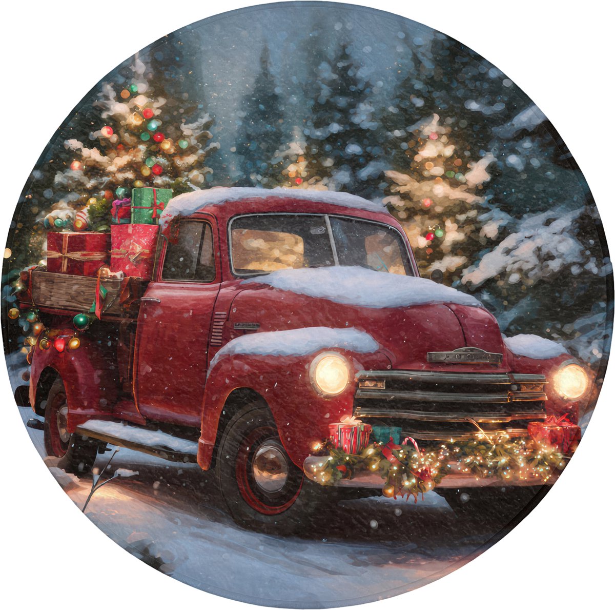 WC mat rond 70x70 cm - Antislip - Kersttruck - Sneeuwbos - Rood - Toiletmat - Vloermat - D