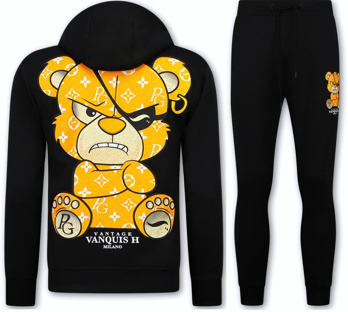Trainingspak Heren - Teddy Bear Joggingpak Heren Volwassenen - Huispak Heren - 6052- Zwart/Geel
