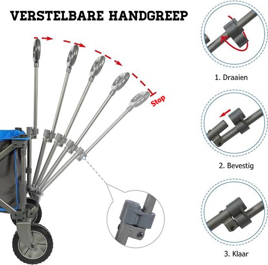 RUX® Bolderkar Opvouwbaar Luchtbanden - Bolderwagen Voor Alle Terreinen - Boodschappenwagen Met 100Kg Belastbaarheid - Strandkar Met Verstelbare Handgreep - Tuinkar –Blauw - 89cm x 48cm x 30cm van Merkloos — afbeelding 2