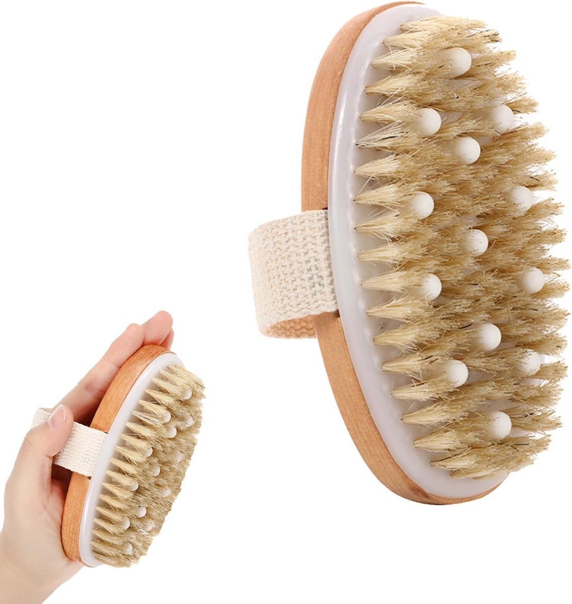 Droogborstel voor de huid, lichaamsborstel voor peeling, cellulitis vermindering en lymfedrainage met natuurlijke varkensharen voor effectieve diepte-massage