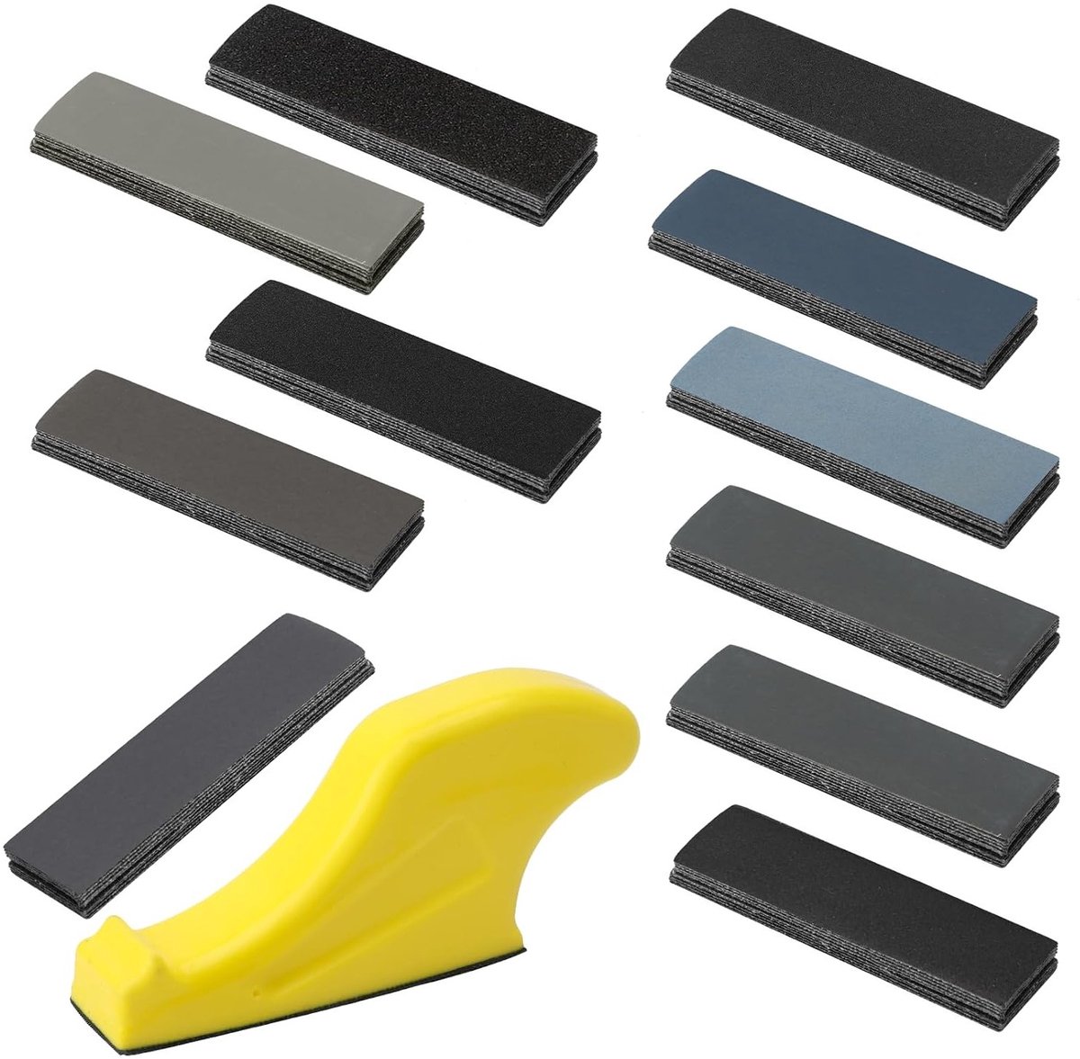 Set van Schuurpapier voor Droog en Nat Gebruik, Korrelgrootte 120 tot 5000, Ideaal voor Hout, Auto Lak, Metaal, Steen en Glas, 9 x 3 cm met Schuurblok