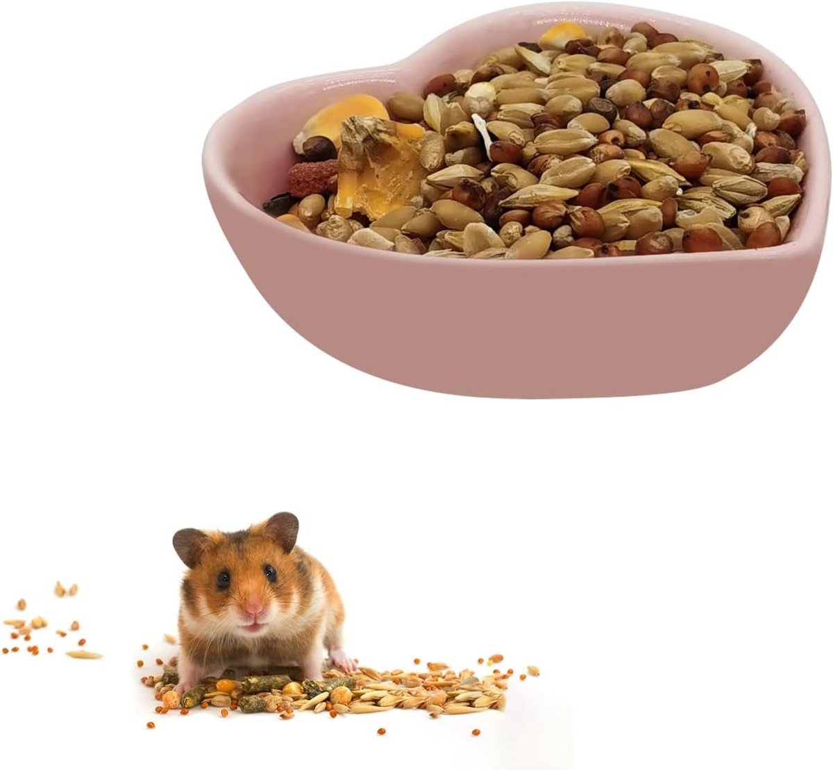 Hartvormige keramische voer- en drinkbak voor kleine huisdieren, geschikt voor hamsters, cavia’s, gerbils en meer, wasbaar en duurzaam (roze)