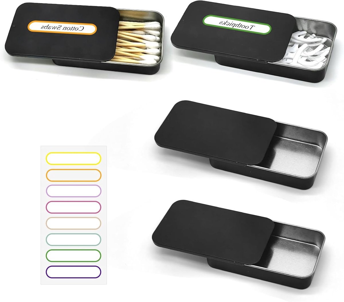 Reisdoos voor Wattenstaafjes - 4 Stuks, Draagbare Opbergdoos voor Watten, Metalen Houder met Glijdend Deksel en Opbergruimte voor Tandenstokers en Haaraccessoires