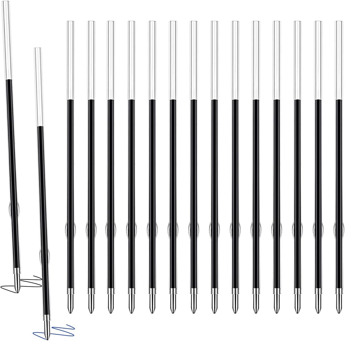 Kleurige balpen navullingen, blauw en zwart, 60 stuks, retractable pen, 1 mm lijnbreedte, plastic, ideaal voor kantoor en schoolgebruik