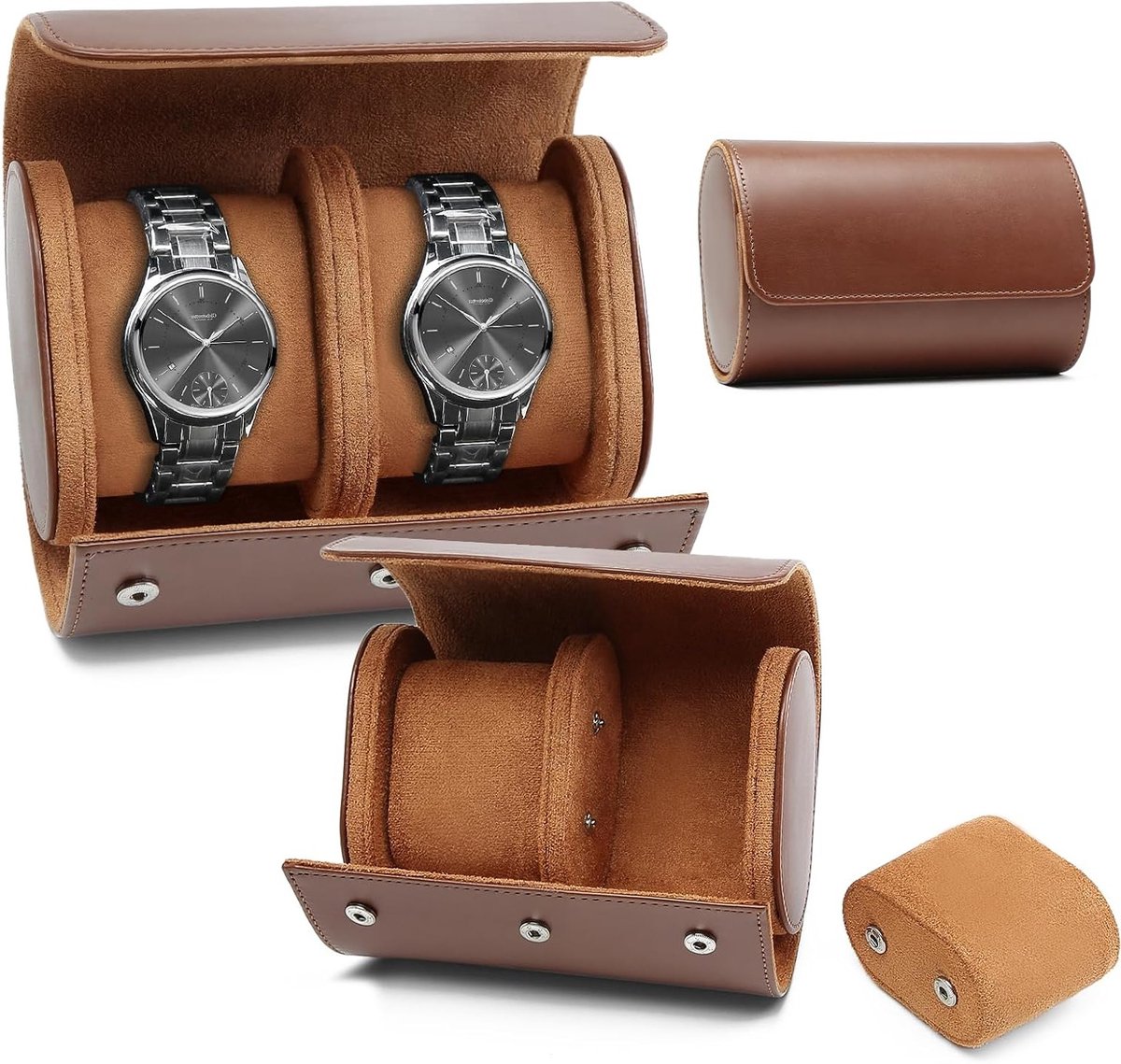 Elegante Horloge Doos voor 2 Horloges en Sieraden, Ideaal voor Reizen en Cadeaus - Bruin