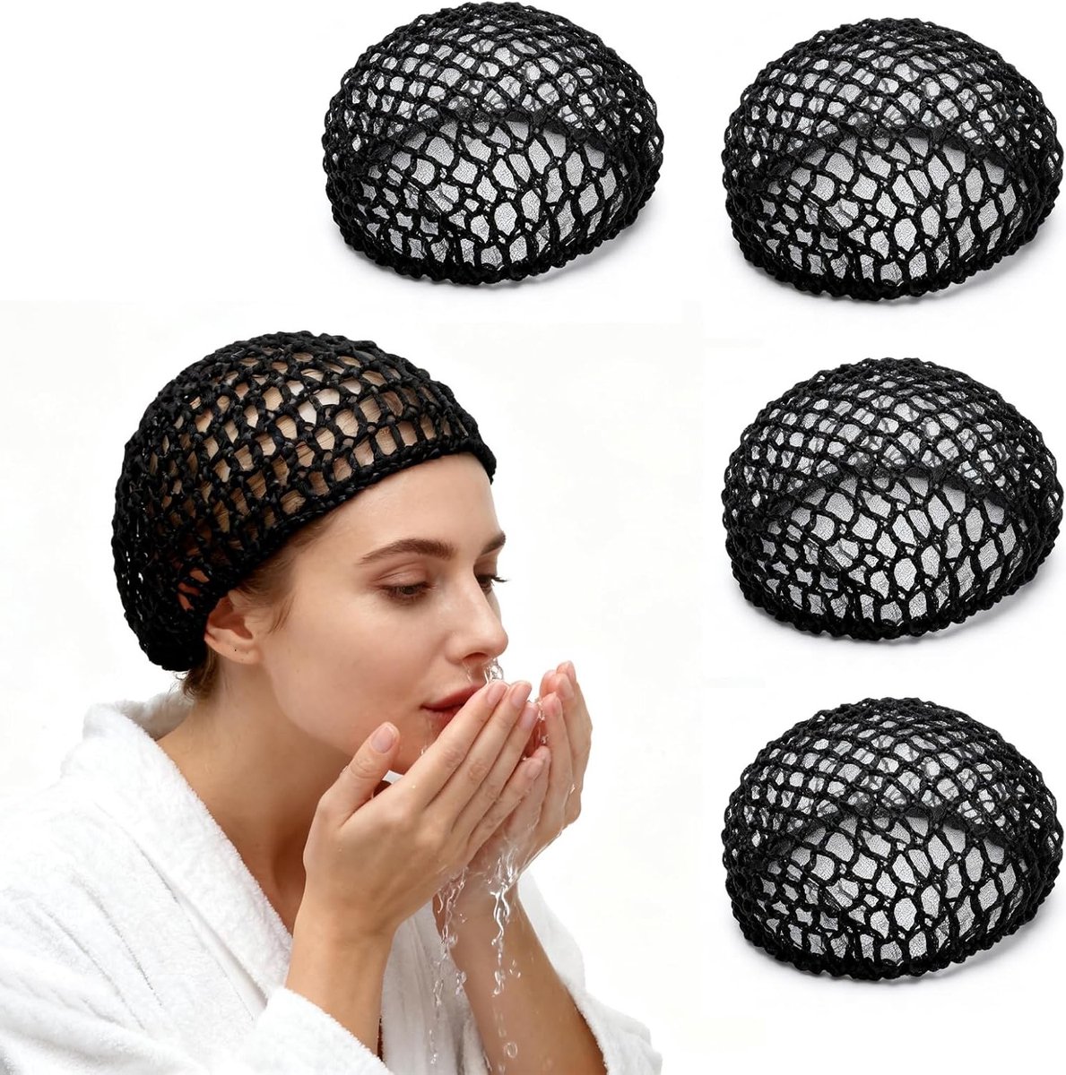 4 Stuks Viscose Mesh Haarnet, Zachte Slaapmuts, Ademend Nacht Hoofddeksel voor Krulverzorging, Douche, Haarbescherming en Natuurlijke Krullen