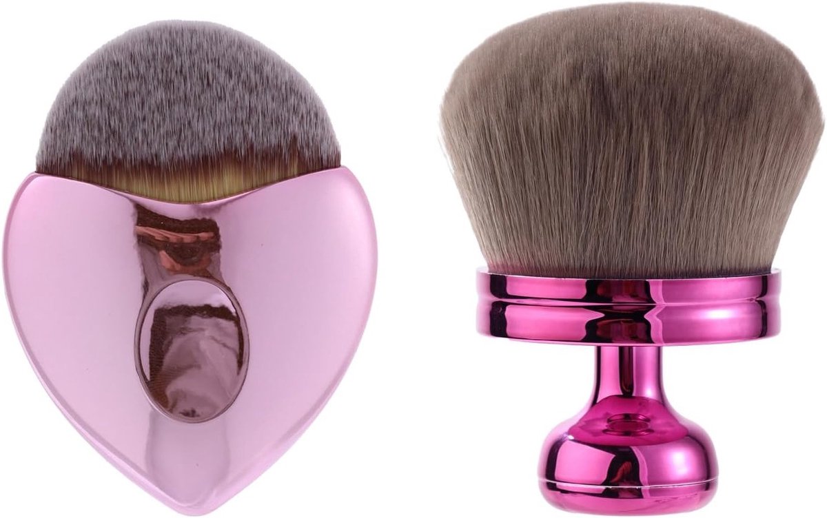 Extra grote set make-upkwasten voor lichaam, inclusief zelfbruiner applicator en foundation kwast in paars en roze