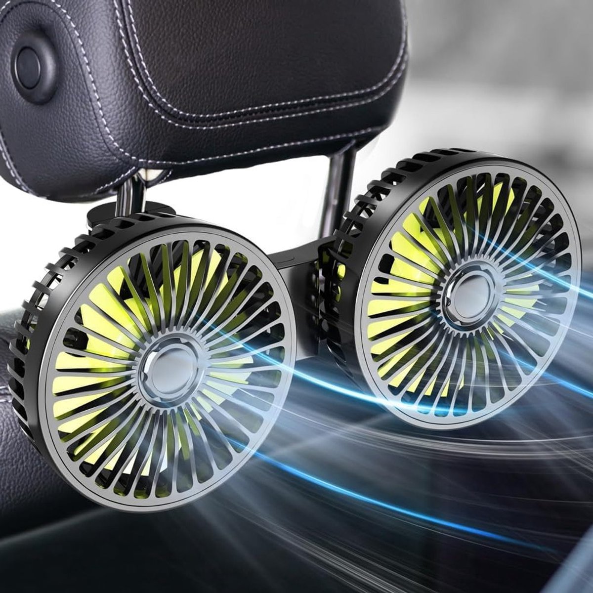 Autoventilator voor de achterbank met 3 versnellingen, stille werking en 360 graden draaibaar, ideaal voor auto, SUV en kantoorgebruik