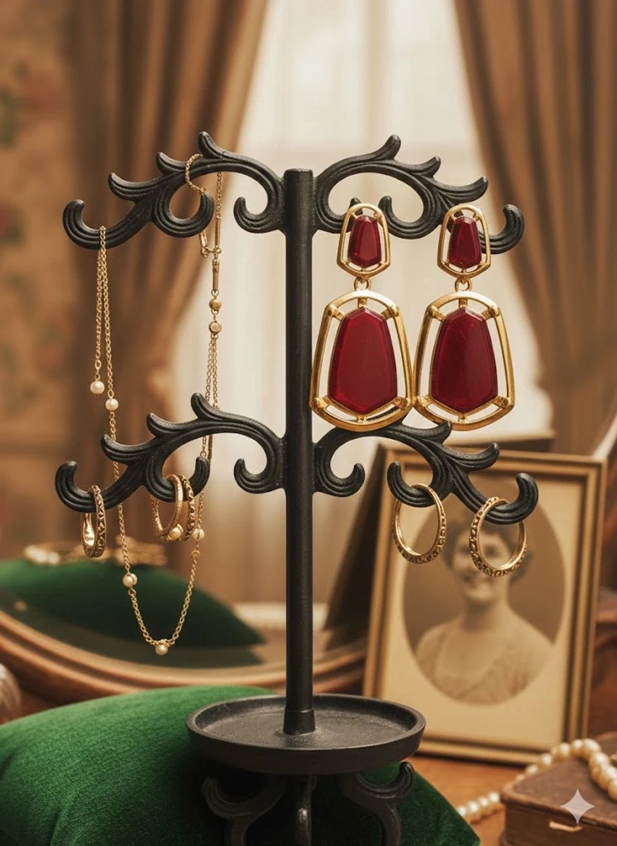 Dorvina Messing Bordeaux Goud Detail Hangende Vintage Design Dames Oorbellen