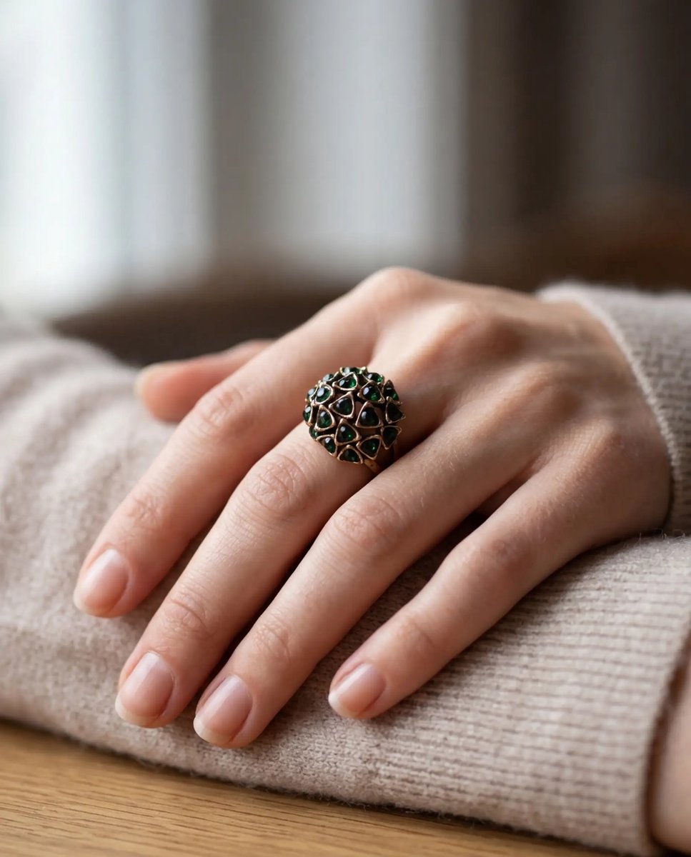 Dorvina Bronzen Ring Authentiek Sieraad Groen Kristallen Steen Topaz Model Verstelbaar Vintage Dames Ring